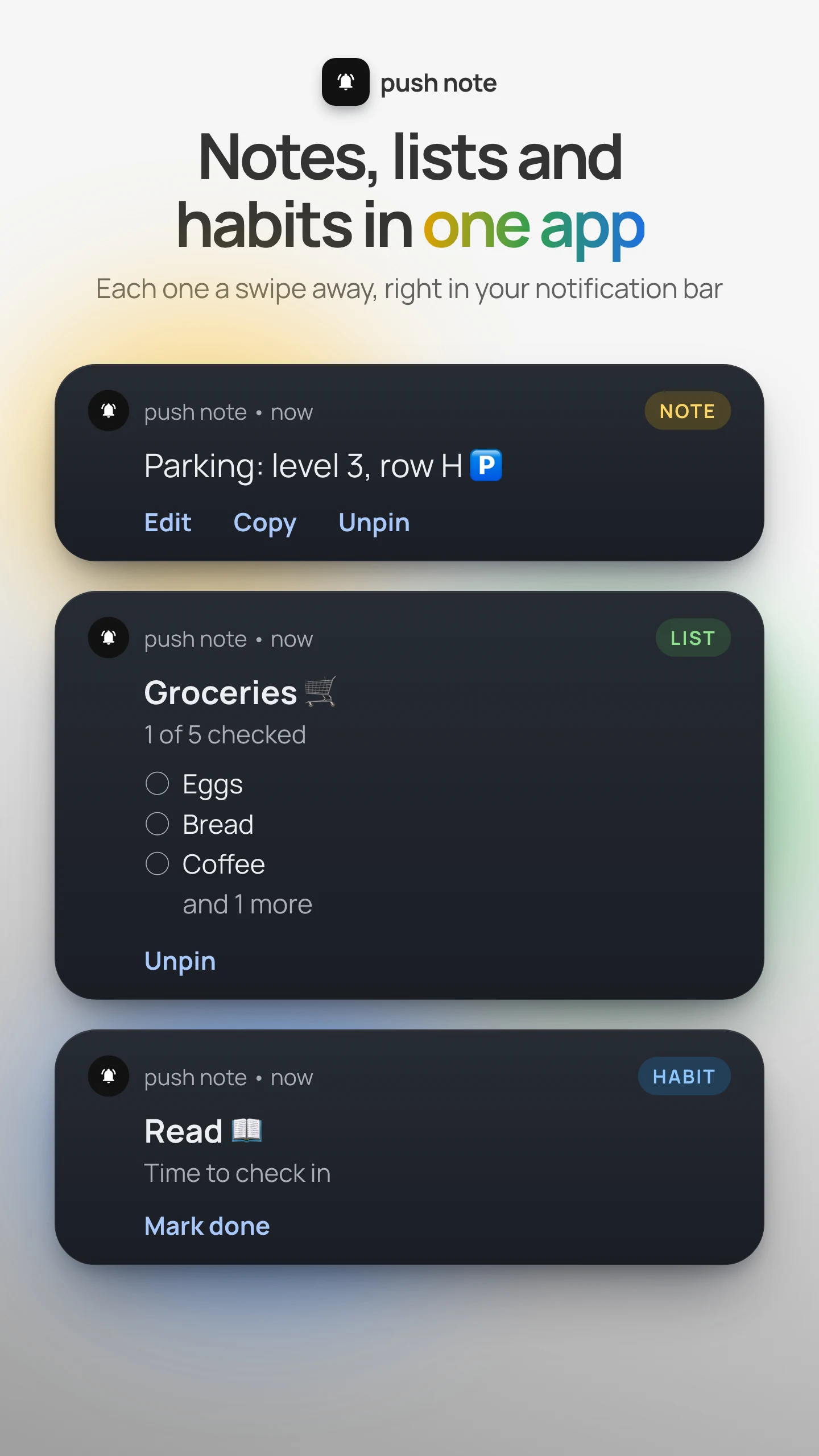push note: notification notes screenshot