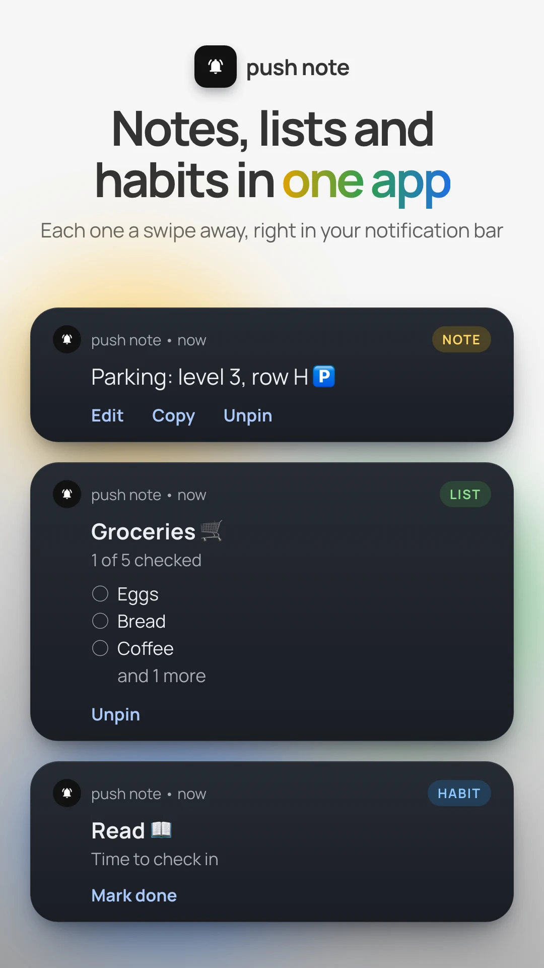 push note: notification notes screenshot